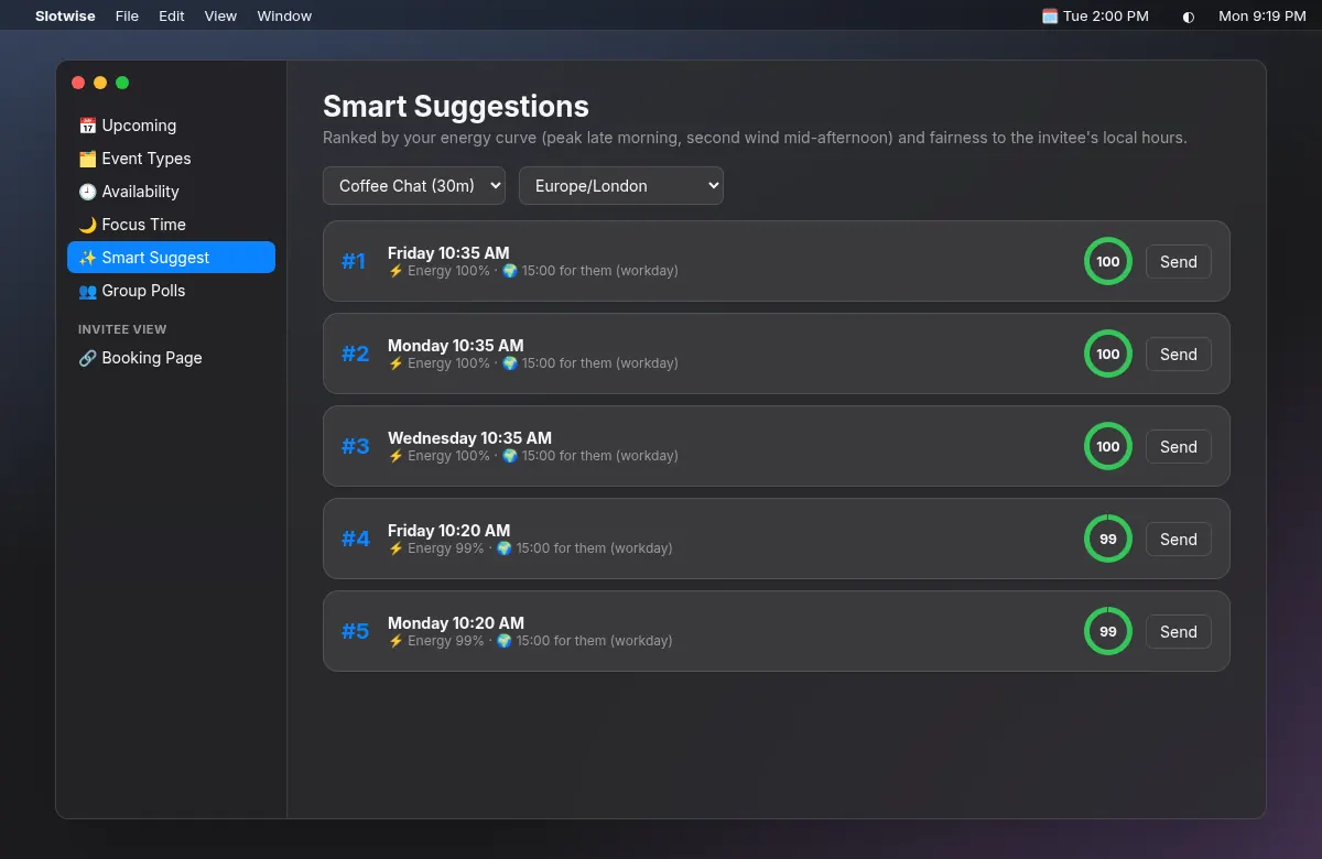Ranked time suggestions in Slotwise